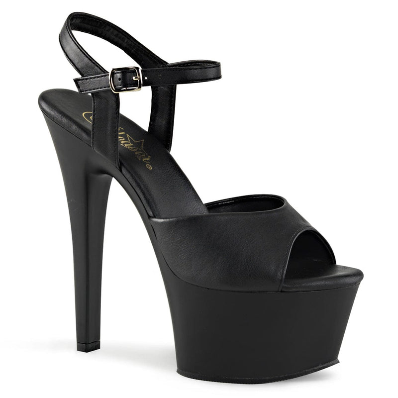 Pleaser ASPIRE-609 Platform Sandal (Black Faux Leather/Black Matte)