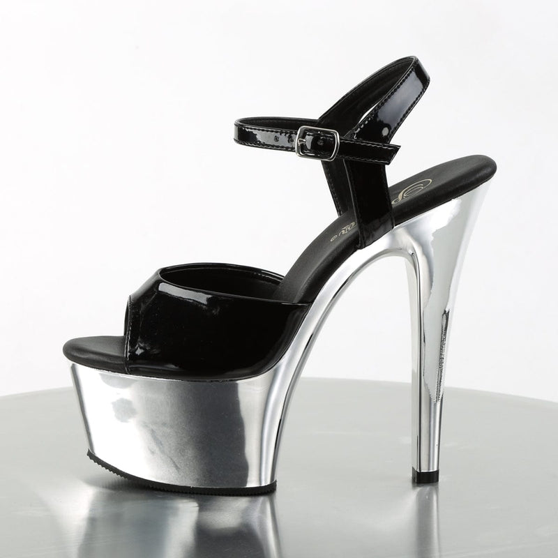 Pleaser ASPIRE-609 Platform Sandal (Black Patent/Silver Chrome)