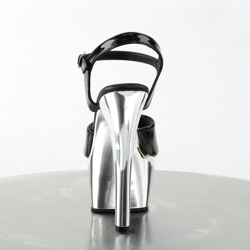 Pleaser ASPIRE-609 Platform Sandal (Black Patent/Silver Chrome)