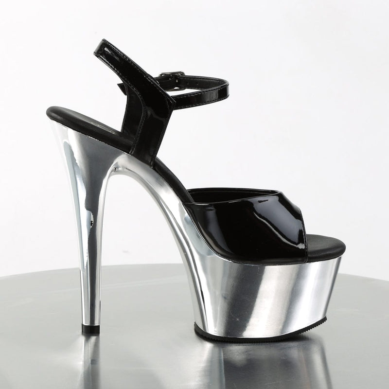 Pleaser ASPIRE-609 Platform Sandal (Black Patent/Silver Chrome)