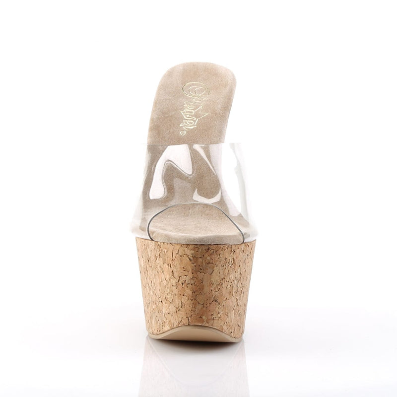 Pleaser BEAU-601 Platform Slide (Clear-Tan/Cork)