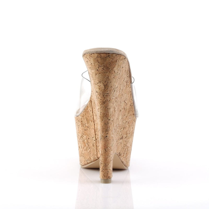 Pleaser BEAU-601 Platform Slide (Clear-Tan/Cork)