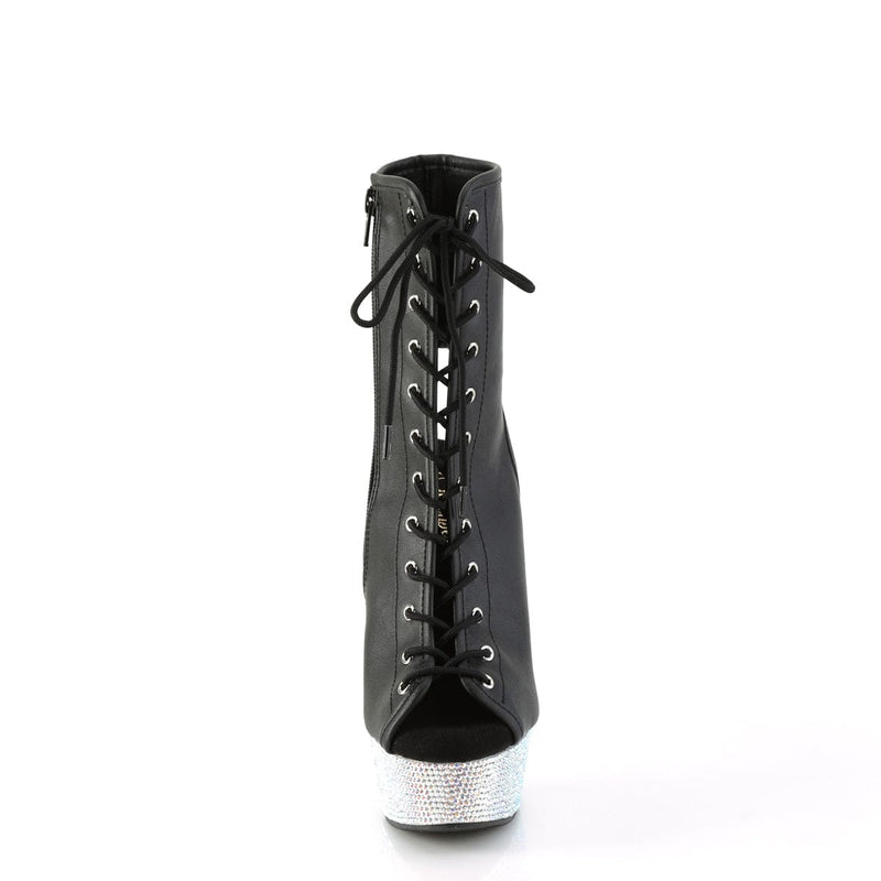 Pleaser BEJEWELED-1016-6 Platform Ankle Boot (Black Faux Leather/Silver AB Rhinestone)