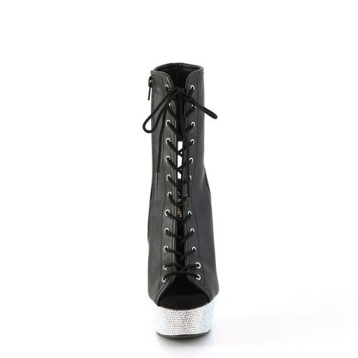 Pleaser BEJEWELED-1016-6 Platform Ankle Boot (Black Faux Leather/Silver AB Rhinestone)