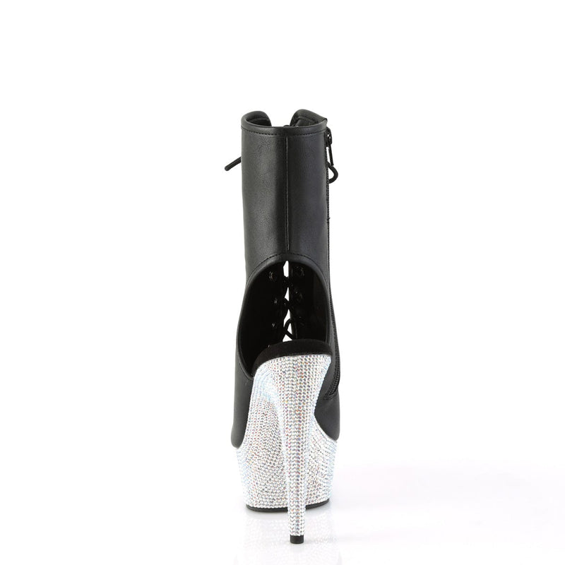 Pleaser BEJEWELED-1016-6 Platform Ankle Boot (Black Faux Leather/Silver AB Rhinestone)