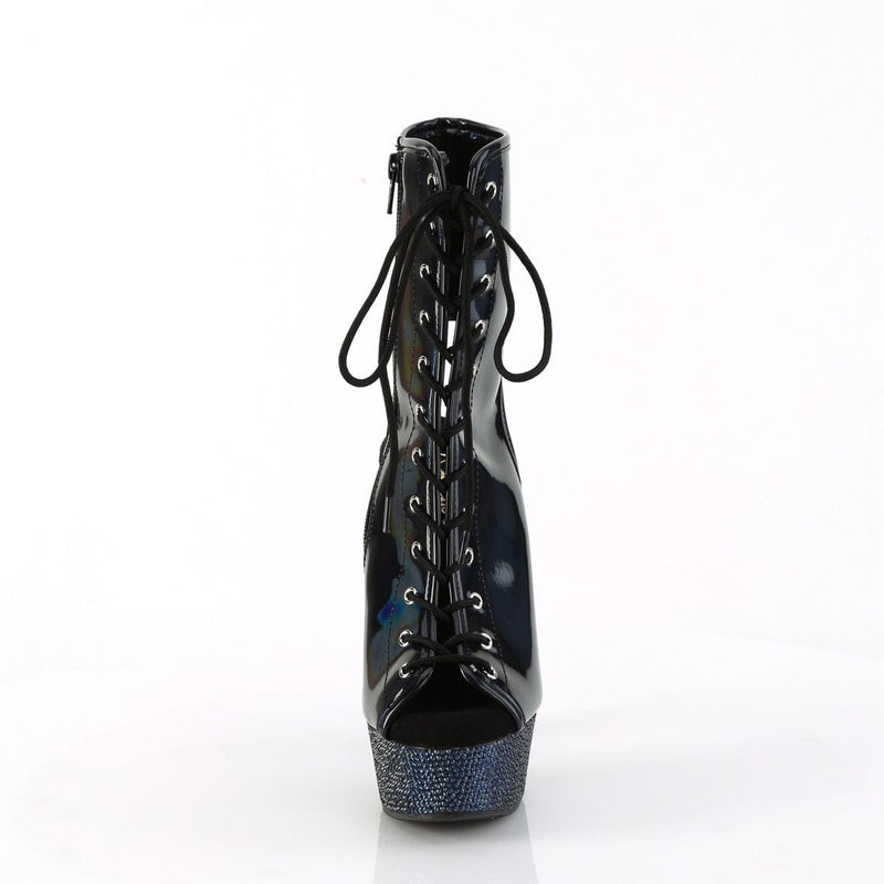 Pleaser BEJEWELED-1016-6 Platform Ankle Boot (Black Holo Patent/Midnight Black Rhinestone)