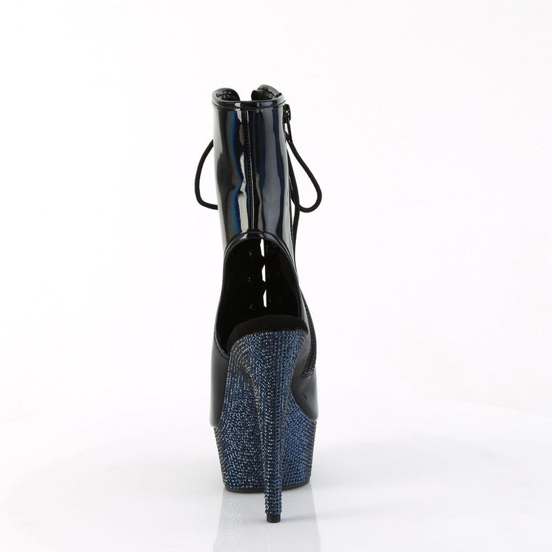 Pleaser BEJEWELED-1016-6 Platform Ankle Boot (Black Holo Patent/Midnight Black Rhinestone)