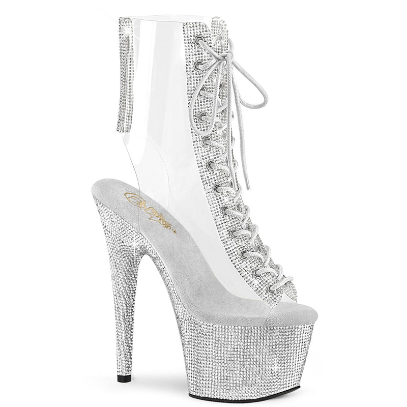 Pleaser BEJEWELED-1016C-2-7 Platform Ankle Boot (Clear-Rhinestone/Silver Rhinestone)