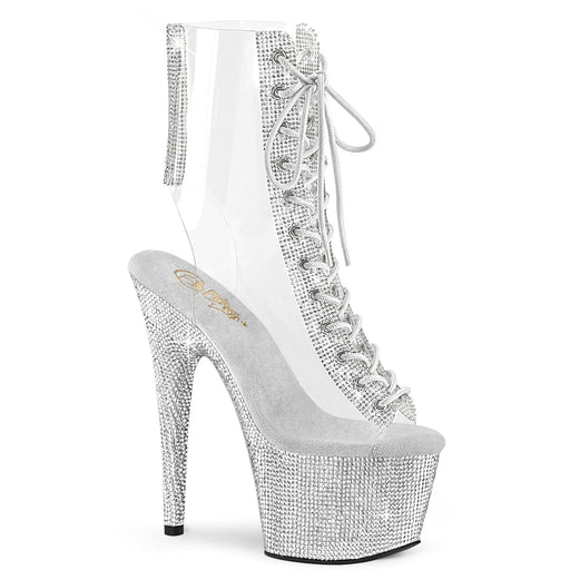 Pleaser BEJEWELED-1016C-2-7 Platform Ankle Boot (Clear-Rhinestone/Silver Rhinestone)