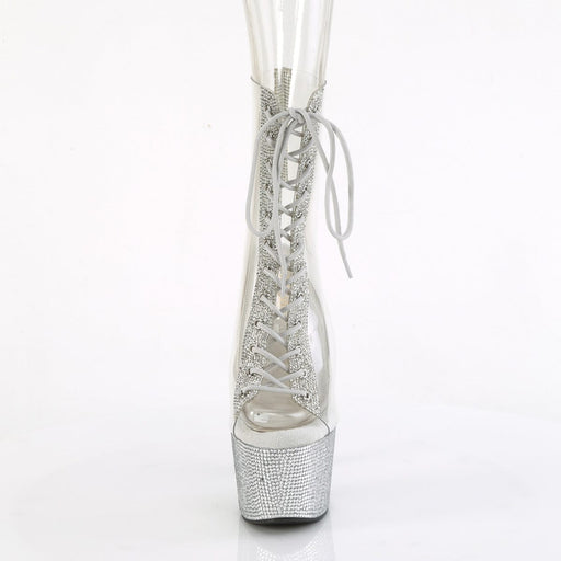 Pleaser BEJEWELED-1016C-2-7 Platform Ankle Boot (Clear-Rhinestone/Silver Rhinestone)