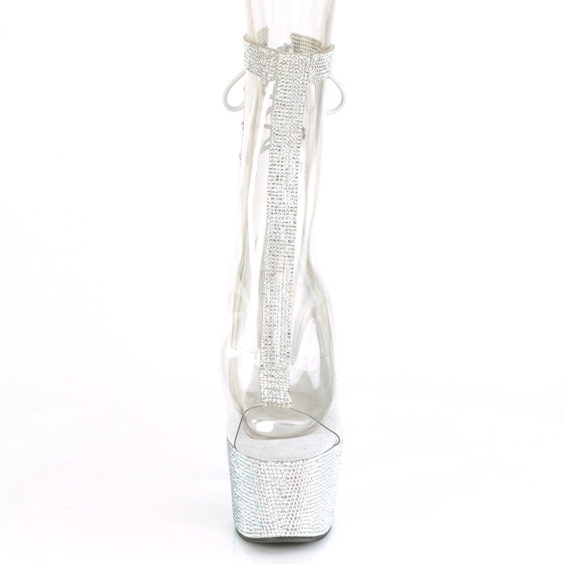 Pleaser BEJEWELED-1018C-2RS Platform Ankle Boot (Clear/Silver Rhinestone)