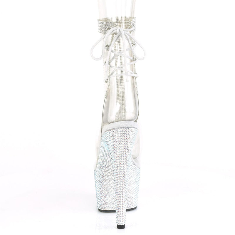Pleaser BEJEWELED-1018C-2RS Platform Ankle Boot (Clear/Silver Rhinestone)