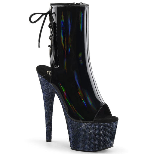 Pleaser BEJEWELED-1018DM-7 Platform Ankle Boot (Black Holo Patent/Midnight Black Rhinestone)