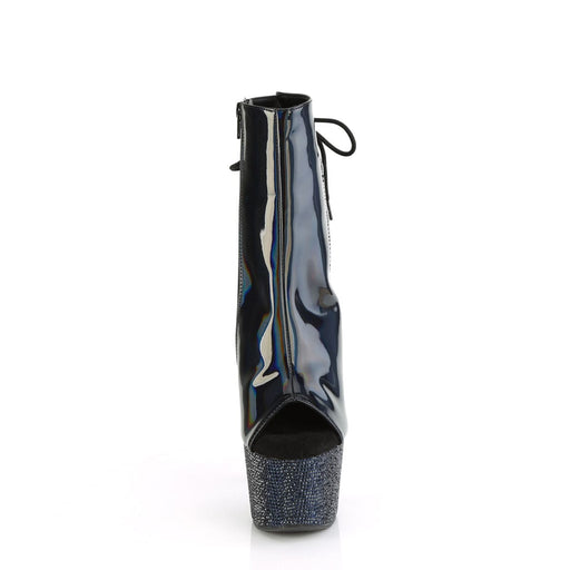 Pleaser BEJEWELED-1018DM-7 Platform Ankle Boot (Black Holo Patent/Midnight Black Rhinestone)