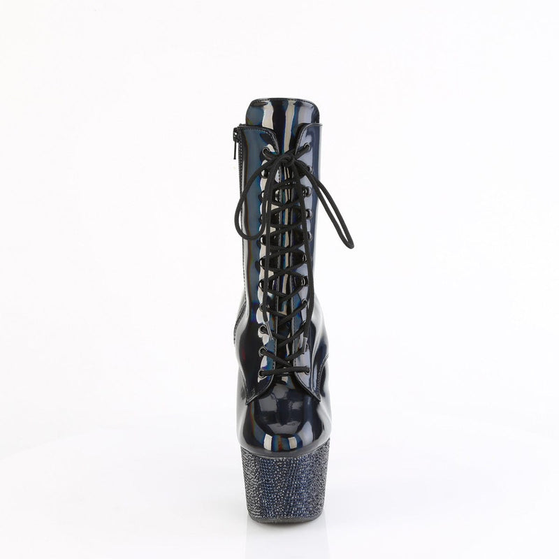 Pleaser BEJEWELED-1020-7 Platform Ankle Boot (Black Holo Patent/Midnight Black Rhinestone)