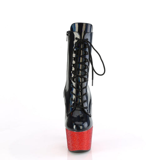 Pleaser BEJEWELED-1020-7 Platform Ankle Boot (Black Holo Patent/Red Rhinestone)