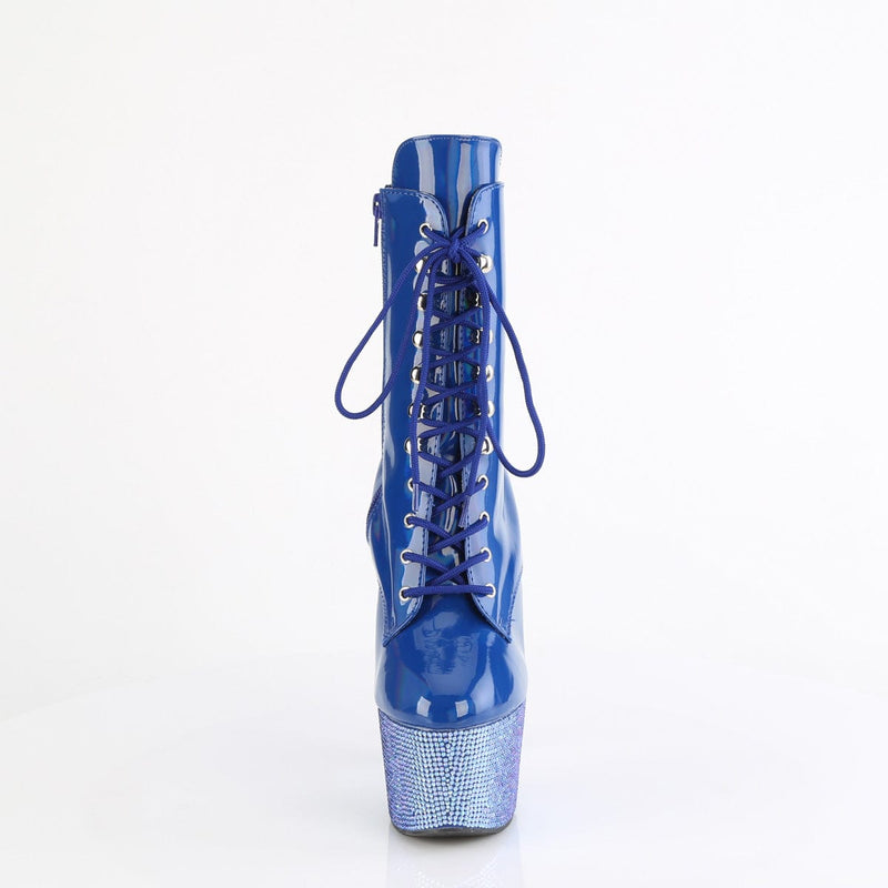 Pleaser BEJEWELED-1020-7 Platform Ankle Boot (Blue Holo Patent/Blue AB Rhinestone)