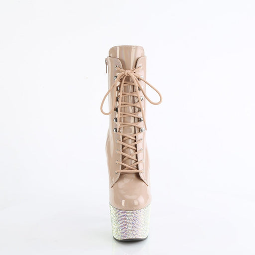 Pleaser BEJEWELED-1020-7 Platform Ankle Boot (Nude Holo Patent/Nude AB Rhinestone)