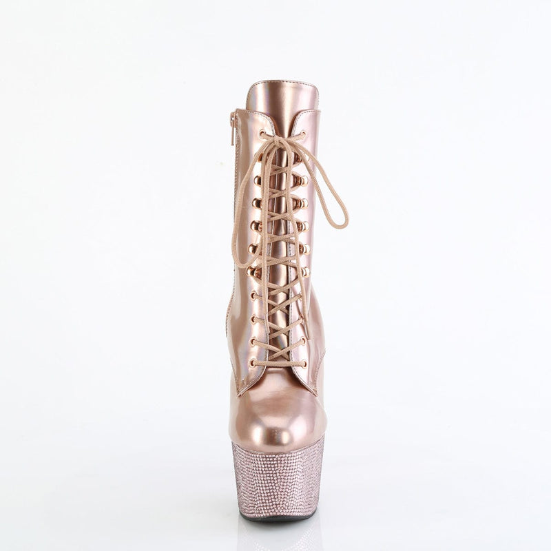Pleaser BEJEWELED-1020-7 Platform Ankle Boot (Rose Gold Holo Patent/Rose Gold AB Rhinestone)