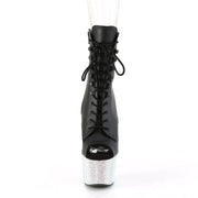 Pleaser BEJEWELED-1021-7 Platform Ankle Boot (Black Faux Leather/Silver AB Rhinestone)