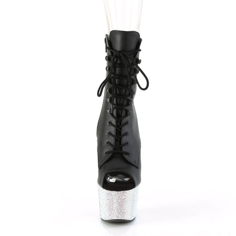 Pleaser BEJEWELED-1021-7 Platform Ankle Boot (Black Faux Leather/Silver AB Rhinestone)