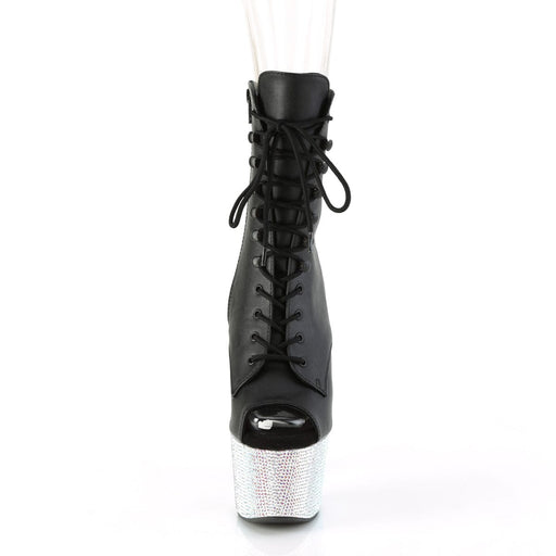 Pleaser BEJEWELED-1021-7 Platform Ankle Boot (Black Faux Leather/Silver AB Rhinestone)