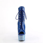Pleaser BEJEWELED-1021-7 Platform Ankle Boot (Blue Holo Patent/Blue AB Rhinestone)