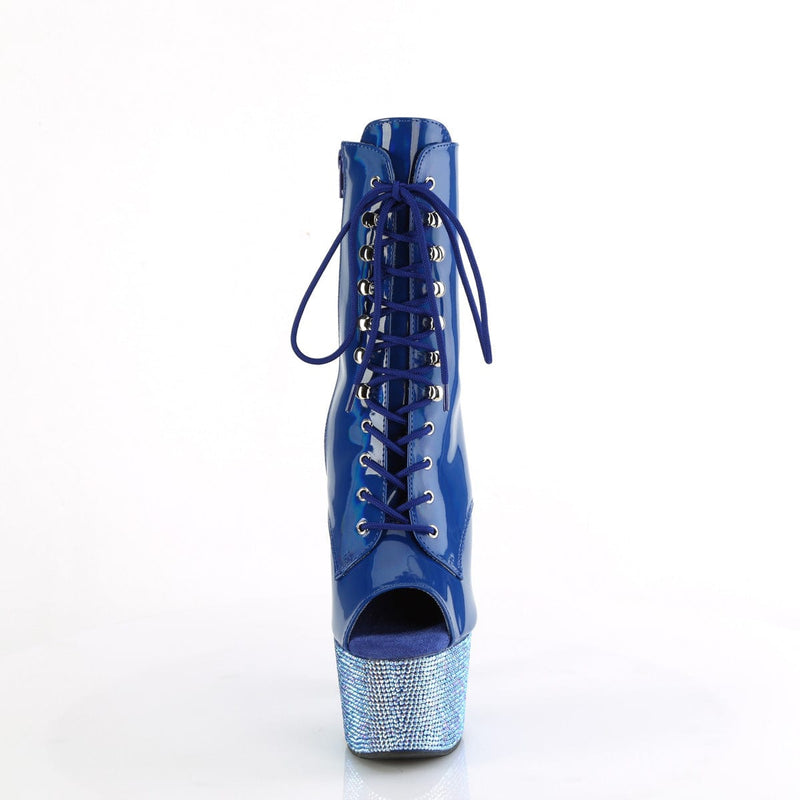 Pleaser BEJEWELED-1021-7 Platform Ankle Boot (Blue Holo Patent/Blue AB Rhinestone)