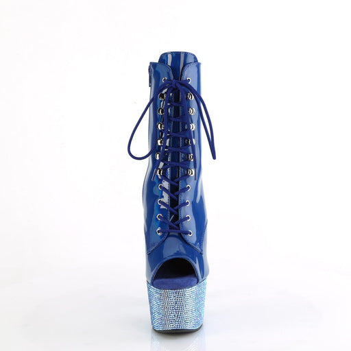 Pleaser BEJEWELED-1021-7 Platform Ankle Boot (Blue Holo Patent/Blue AB Rhinestone)