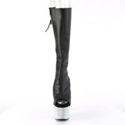 Pleaser BEJEWELED-2018-7 Platform Knee High Boot (Black Faux Leather/Silver AB Rhinestone)