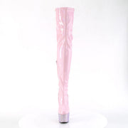 Pleaser BEJEWELED-3000-7 Platform Thigh High Boot (Baby Pink Stretch Holo Patent/Baby Pink AB Rhinestone)