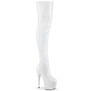 Pleaser BEJEWELED-3000-7 Platform Thigh High Boot (White Stretch Holo Patent/White Rhinestone)