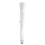 Pleaser BEJEWELED-3000-7 Platform Thigh High Boot (White Stretch Holo Patent/White Rhinestone)