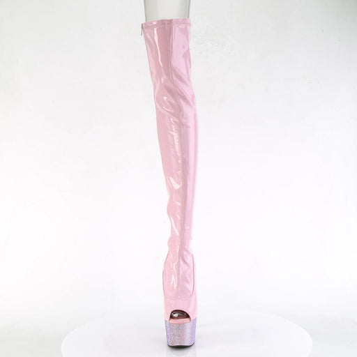 Pleaser BEJEWELED-3011-7 Platform Thigh High Boot (Baby Pink Stretch Holo Patent/Baby Pink AB Rhinestone)