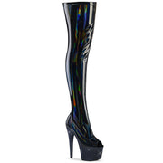 Pleaser BEJEWELED-3011-7 Platform Thigh High Boot (Black Stretch Holo Patent/Midnight Black Rhinestone)