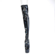 Pleaser BEJEWELED-3011-7 Platform Thigh High Boot (Black Stretch Holo Patent/Midnight Black Rhinestone)