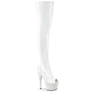 Pleaser BEJEWELED-3011-7 Platform Thigh High Boot (White Stretch Holo Patent/White Rhinestone)