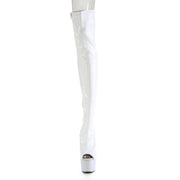 Pleaser BEJEWELED-3011-7 Platform Thigh High Boot (White Stretch Holo Patent/White Rhinestone)