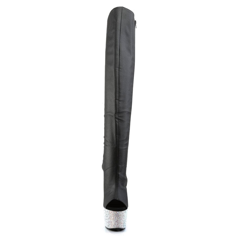Pleaser BEJEWELED-3019DM-7 Platform Knee High Boot (Black Faux Leather/Silver Multi Rhinestone)