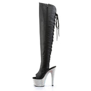 Pleaser BEJEWELED-3019DM-7 Platform Knee High Boot (Black Faux Leather/Silver Multi Rhinestone)