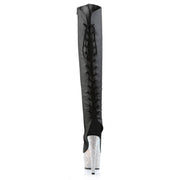 Pleaser BEJEWELED-3019DM-7 Platform Knee High Boot (Black Faux Leather/Silver Multi Rhinestone)