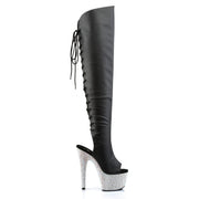 Pleaser BEJEWELED-3019DM-7 Platform Knee High Boot (Black Faux Leather/Silver Multi Rhinestone)