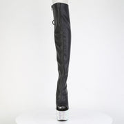 Pleaser BEJEWELED-3019MS-7 Platform Knee High Boot (Black Faux Leather/Silver AB Rhinestone)