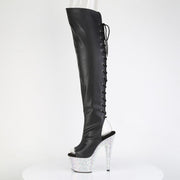 Pleaser BEJEWELED-3019MS-7 Platform Knee High Boot (Black Faux Leather/Silver AB Rhinestone)