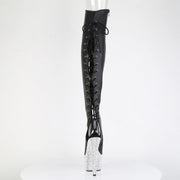 Pleaser BEJEWELED-3019MS-7 Platform Knee High Boot (Black Faux Leather/Silver AB Rhinestone)