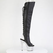 Pleaser BEJEWELED-3019MS-7 Platform Knee High Boot (Black Faux Leather/Silver AB Rhinestone)