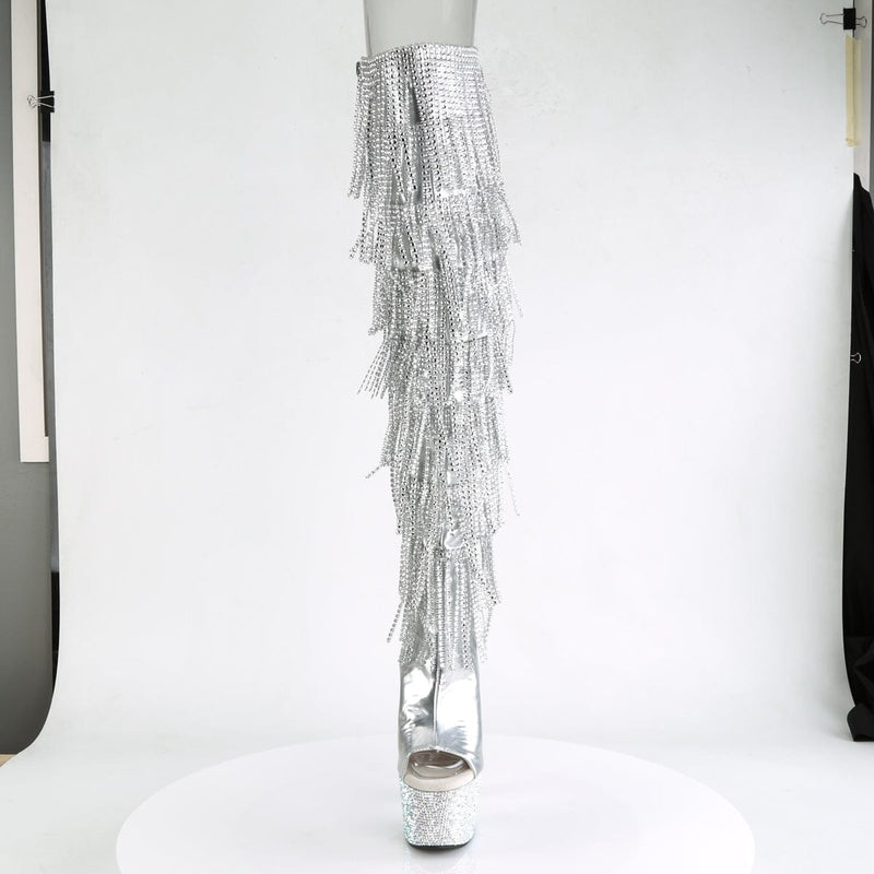 Pleaser BEJEWELED-3019RSF-7 Platform Knee High Boot (Silver Metallic Pu-Silver/Silver Multi Rhinestone)