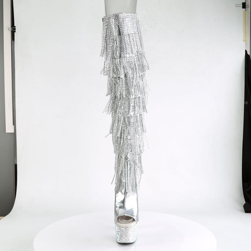 Pleaser BEJEWELED-3019RSF-7 Platform Knee High Boot (Silver Metallic Pu-Silver/Silver Multi Rhinestone)