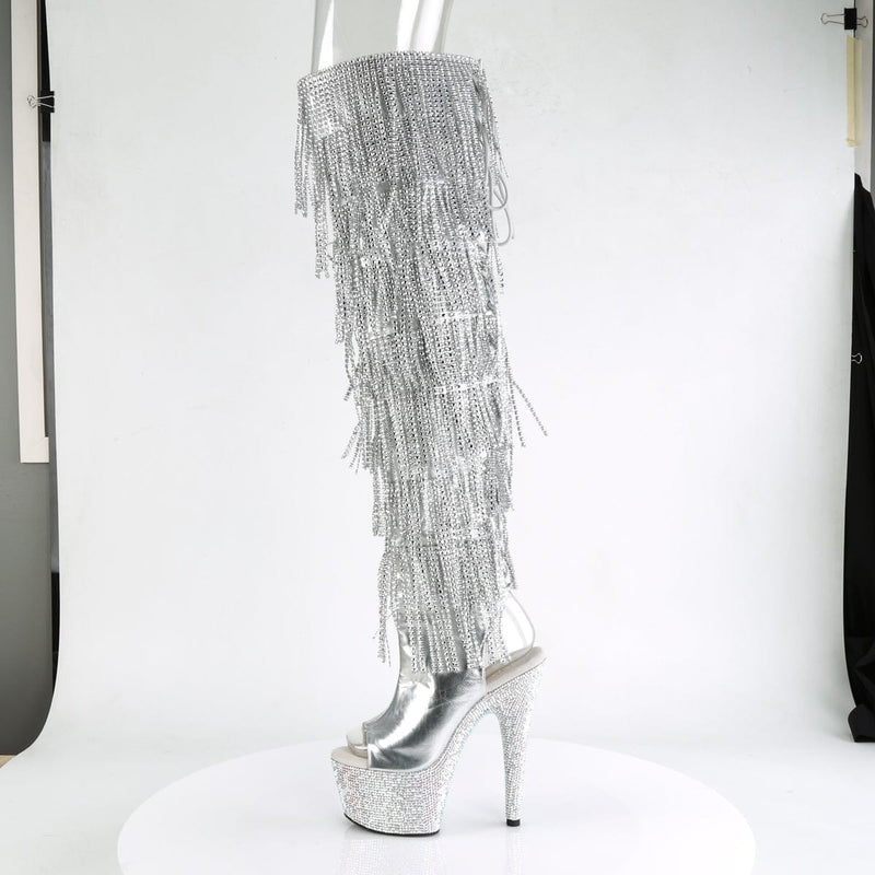 Pleaser BEJEWELED-3019RSF-7 Platform Knee High Boot (Silver Metallic Pu-Silver/Silver Multi Rhinestone)