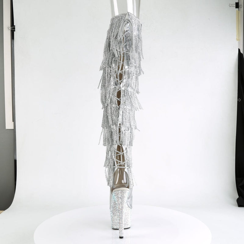 Pleaser BEJEWELED-3019RSF-7 Platform Knee High Boot (Silver Metallic Pu-Silver/Silver Multi Rhinestone)